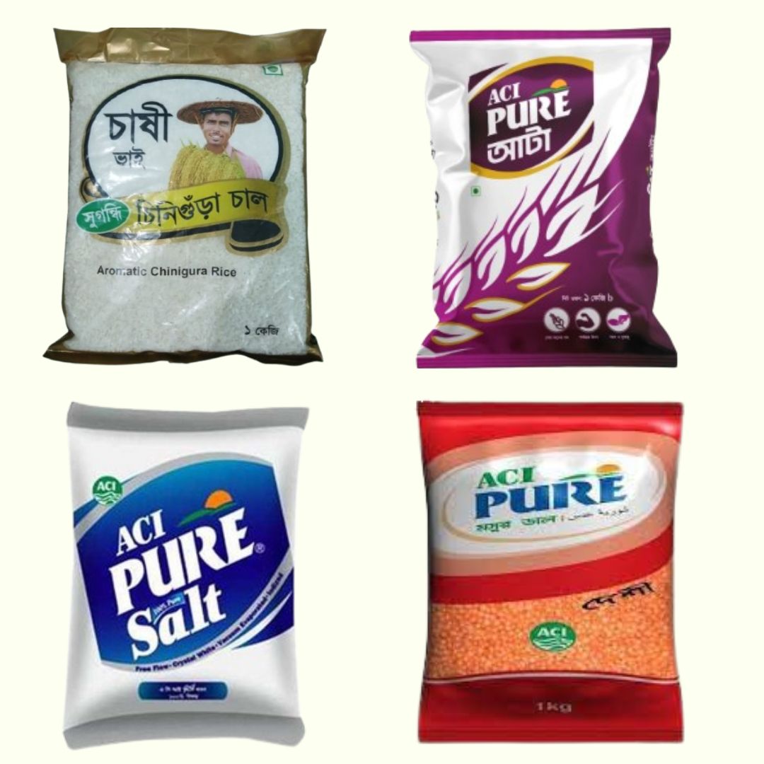 চাল, ডাল, আটা এবং লবন