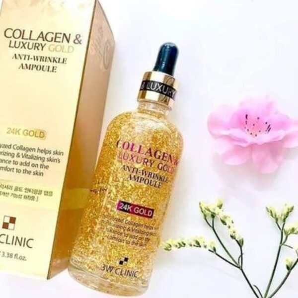 3W Clinic Collagen & Luxury 24K Gold Anti-Wrinkle Ampoule – 55ml - Image 3