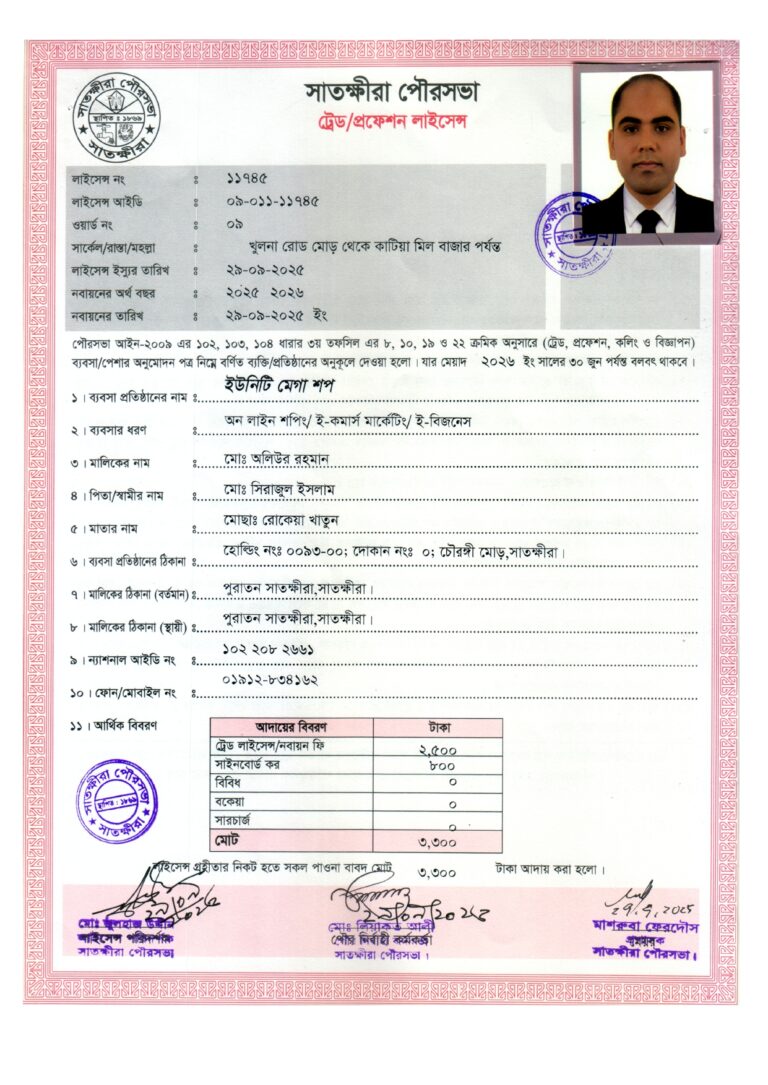 Unity Mega Shop Trade License