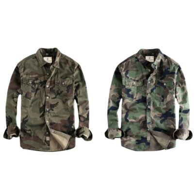 Camo Print Casual Shirt (2 Pcs)